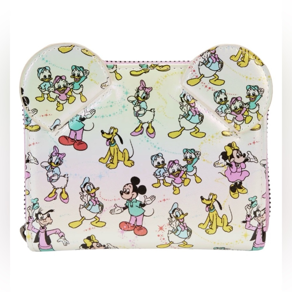 NWT Loungefly Disney 100 Mickey and Friends iridescent zip around wallet